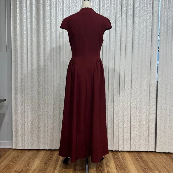 Commense Cap Sleeved Keyhole Neckline Flared Burgundy Midi Dress NWT, Size M - Picture 10 of 16